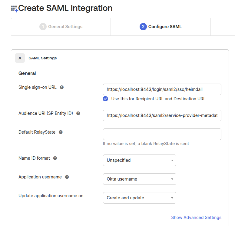 SAML General Configuration in Okta