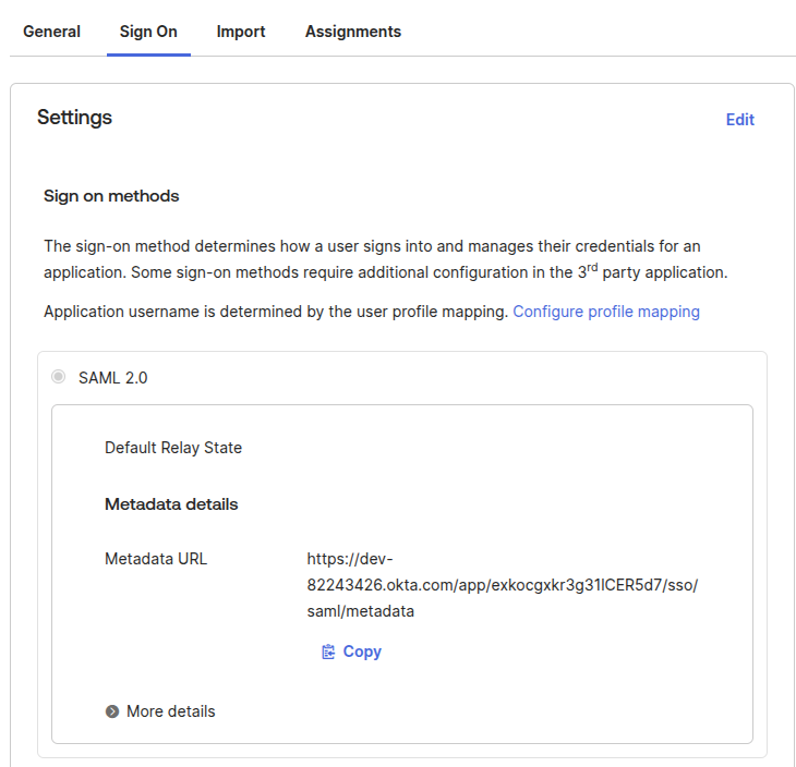 Okta Metadata URL